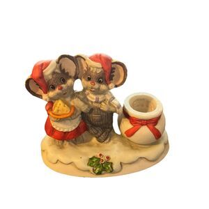 Vintage Christmas On Mainstreet Porcelain Mouse Couple Candle Holder in Box